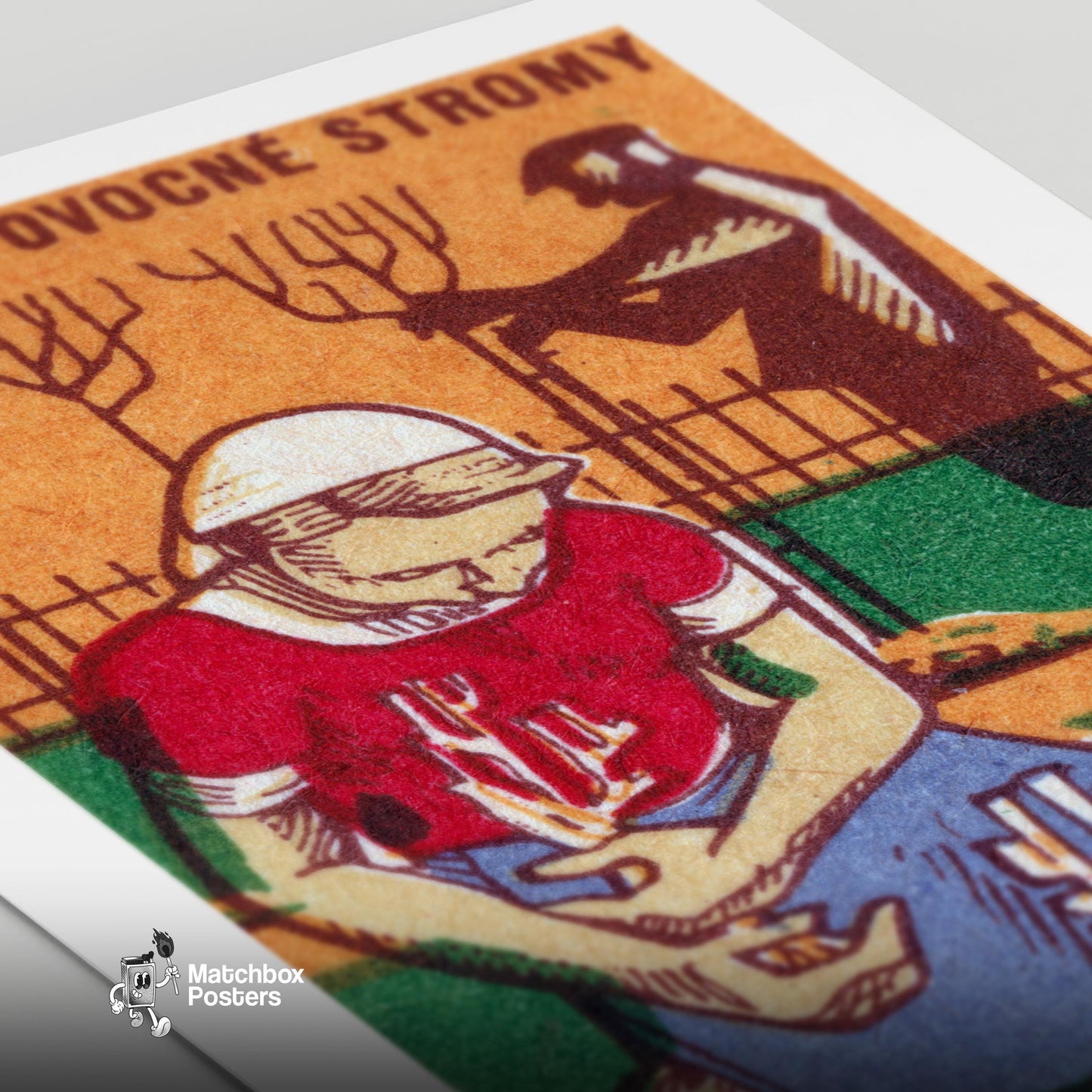 Planting Trees - vintage matchbox label print - close-up detail