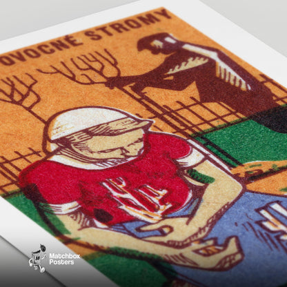 Planting Trees - vintage matchbox label print - close-up detail