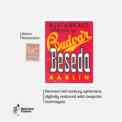 Budvar - vintage matchbox label print - framed wall art preview
