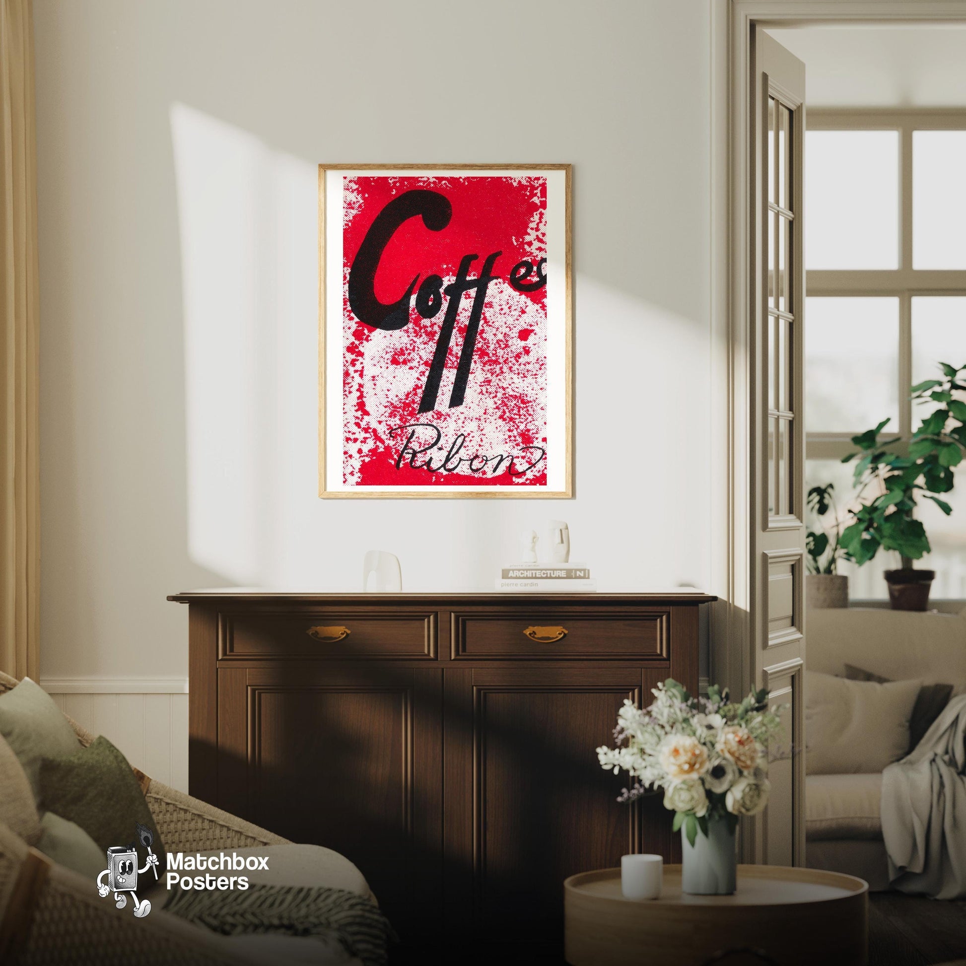 Coffee Ribon - vintage matchbox label print - living room mockup