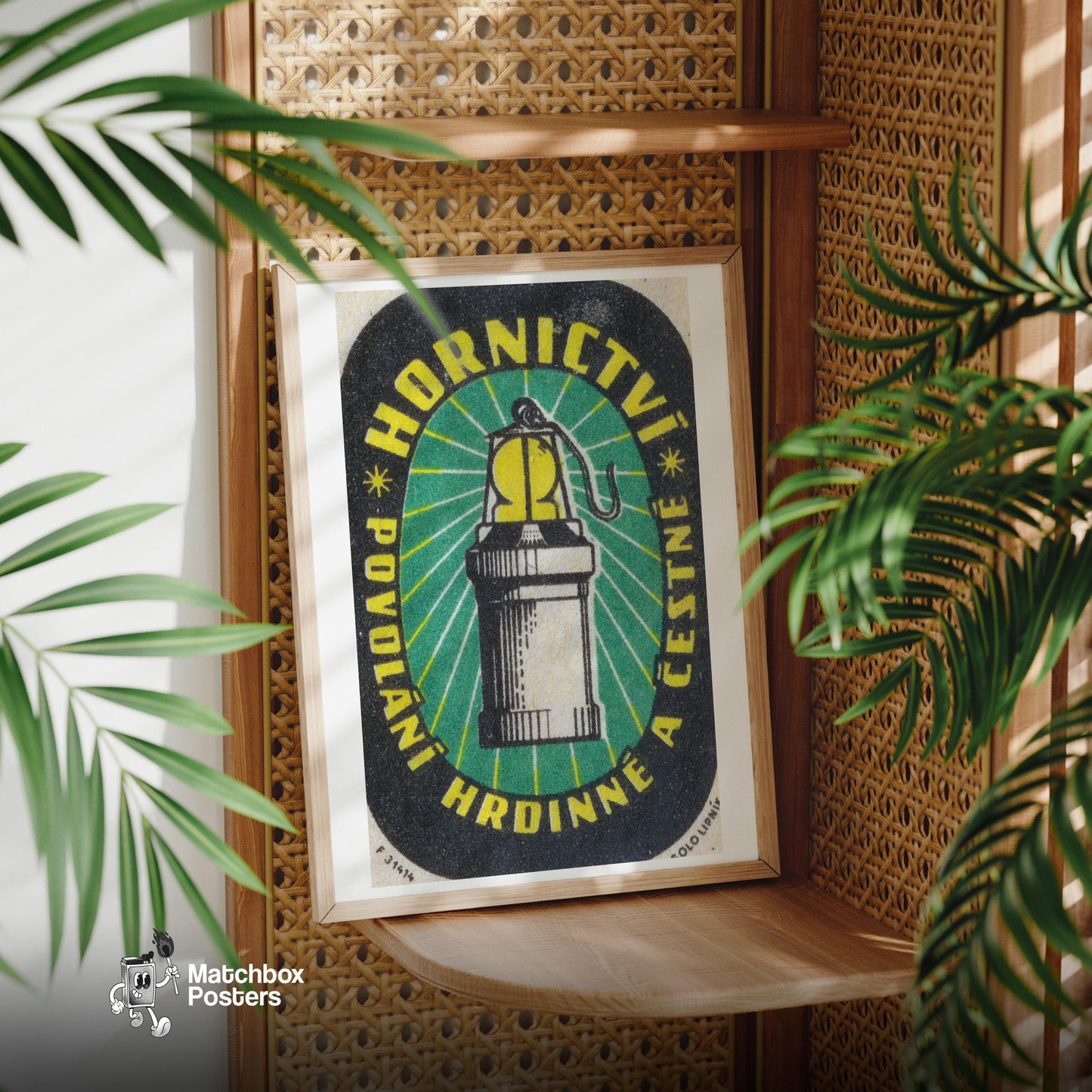 Miner's Lamp - vintage matchbox label print - office wall