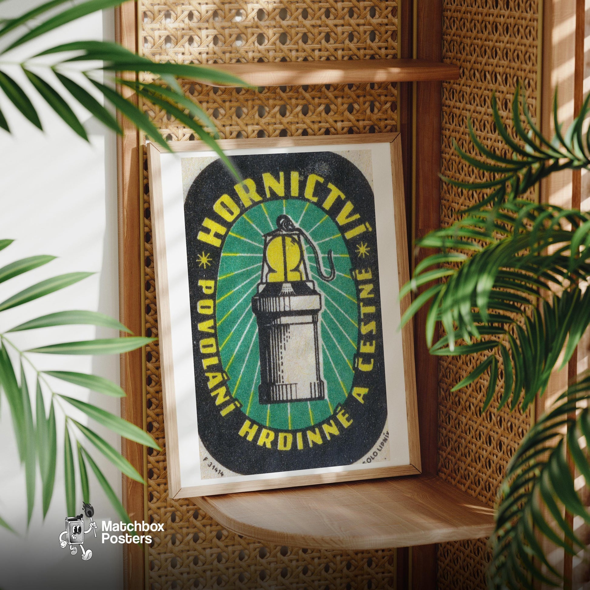 Miner's Lamp - vintage matchbox label print - office wall