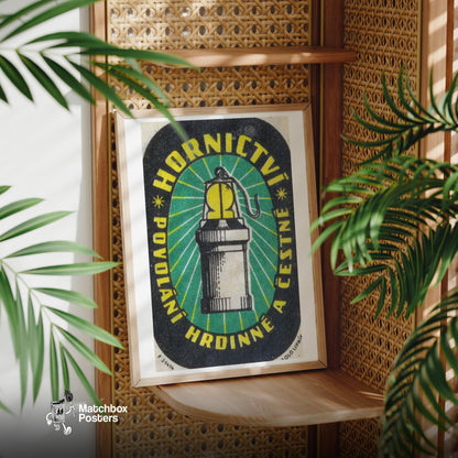 Miner's Lamp - vintage matchbox label print - office wall