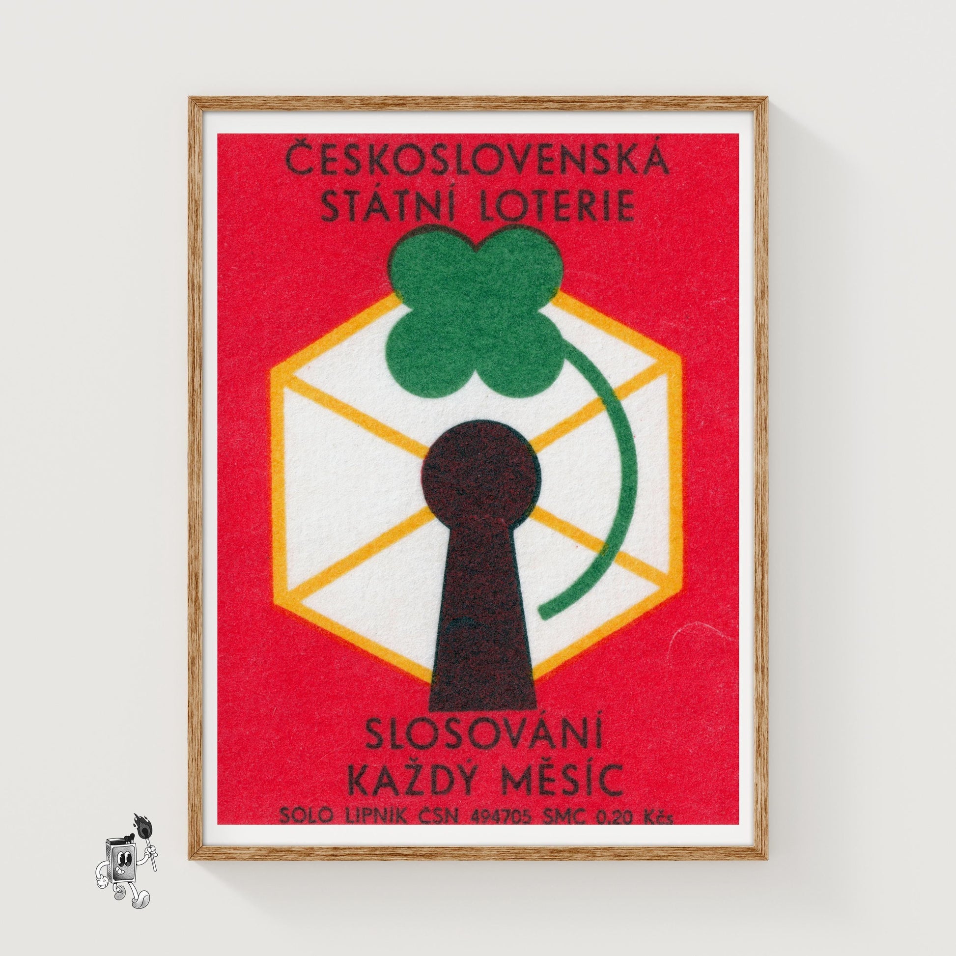 Czech State Lottery - vintage matchbox label print