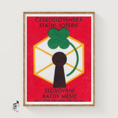 Czech State Lottery - vintage matchbox label print
