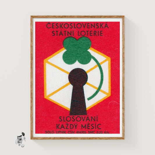 Czech State Lottery - vintage matchbox label print