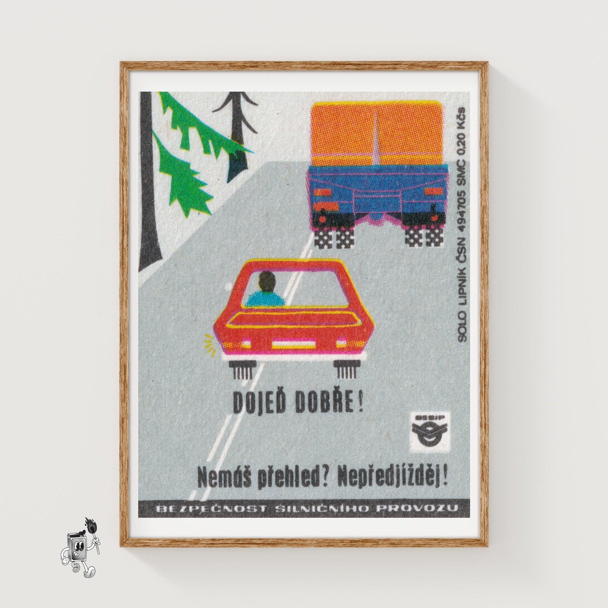 Red Car and Truck - vintage matchbox label print