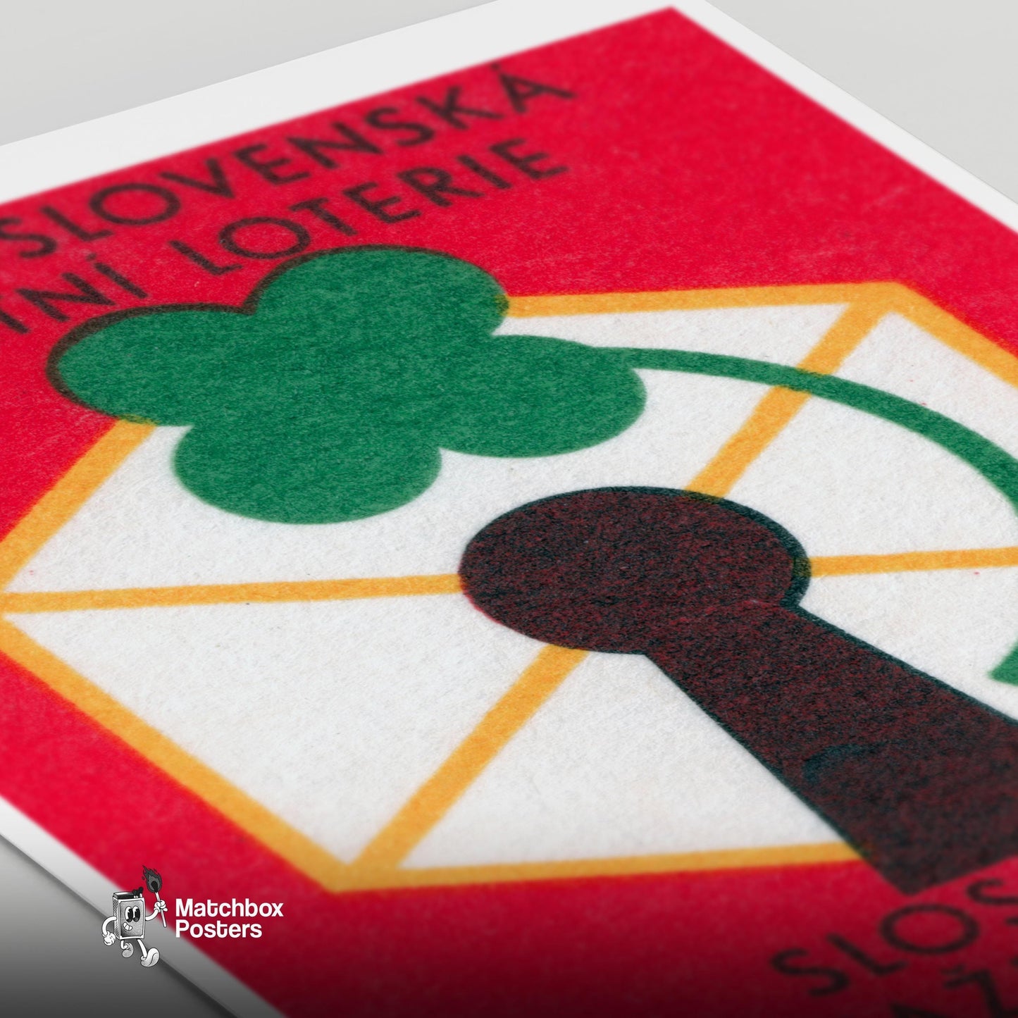 Czech State Lottery - vintage matchbox label print - close-up detail