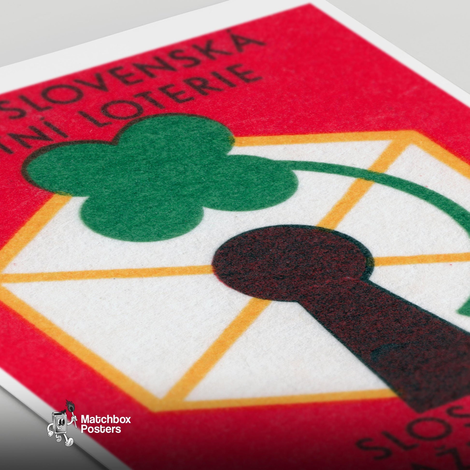 Czech State Lottery - vintage matchbox label print - close-up detail