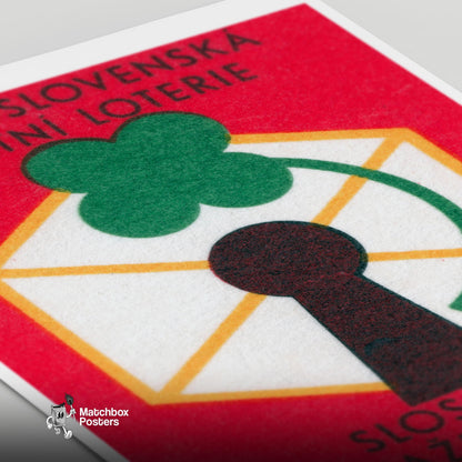 Czech State Lottery - vintage matchbox label print - close-up detail