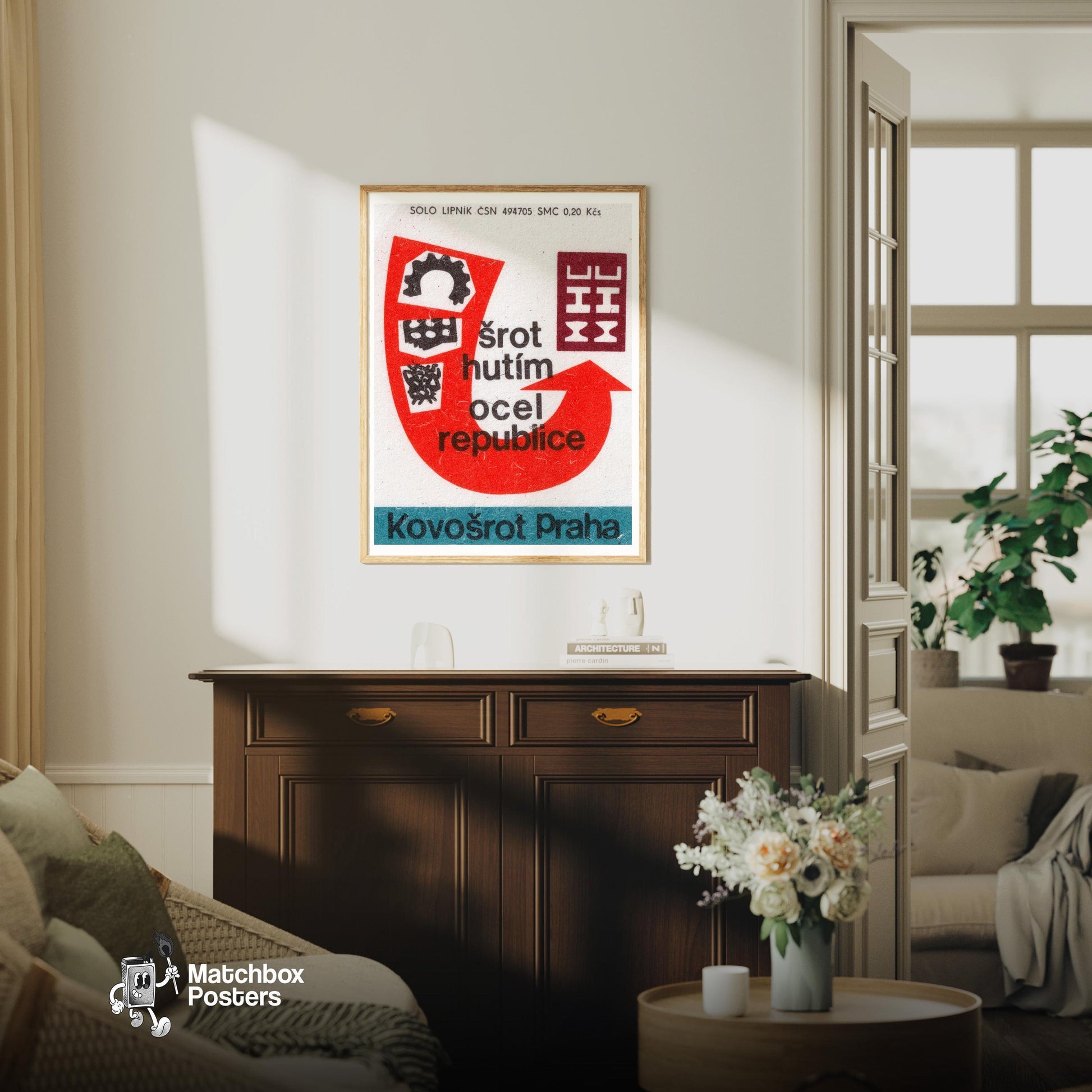 Recycling Program - vintage matchbox label print - living room mockup
