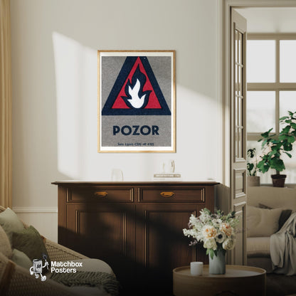 Warning Symbol - vintage matchbox label print - living room mockup