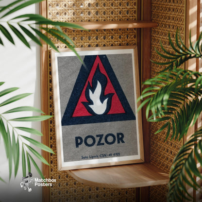 Warning Symbol - vintage matchbox label print - office wall
