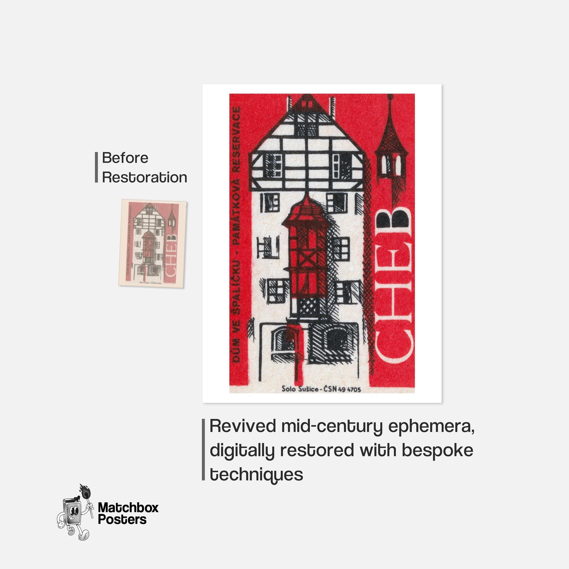 Traditional Romanian House - vintage matchbox label print - framed wall art preview