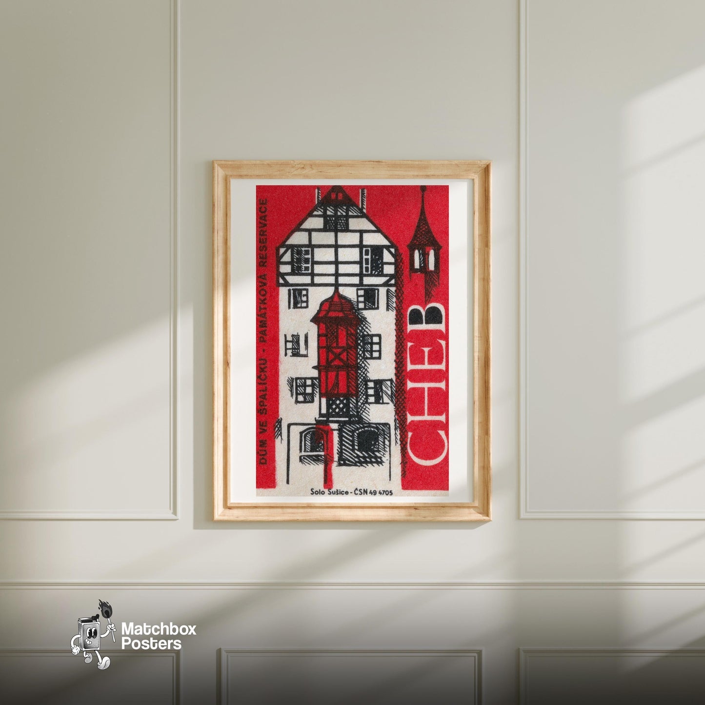 Traditional Romanian House - vintage matchbox label print - bedroom mockup