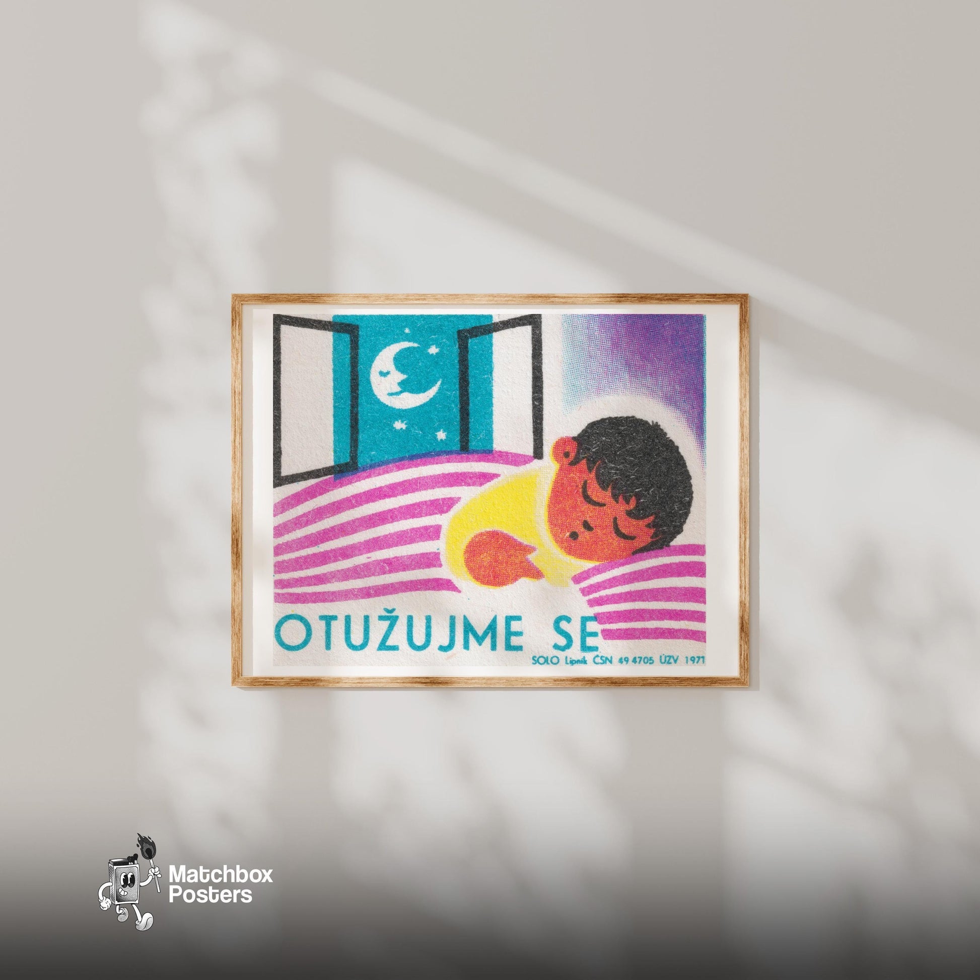 Sleeping Child - vintage matchbox label print - bedroom mockup