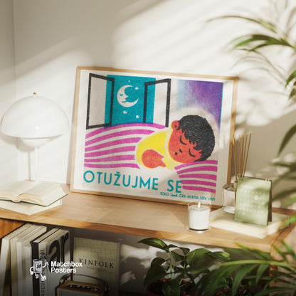 Sleeping Child - vintage matchbox label print - office wall
