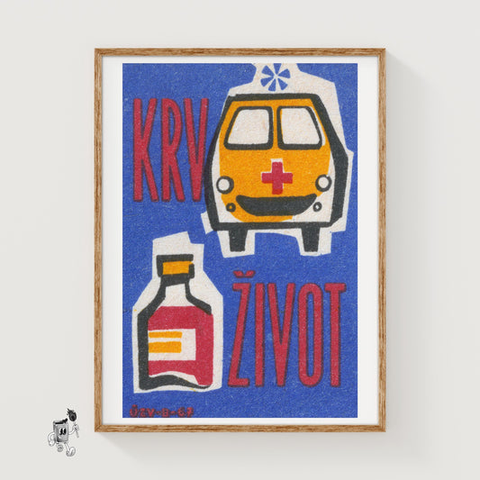 Ambulance - vintage matchbox label print
