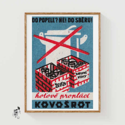 No Metal in Trash - vintage matchbox label print