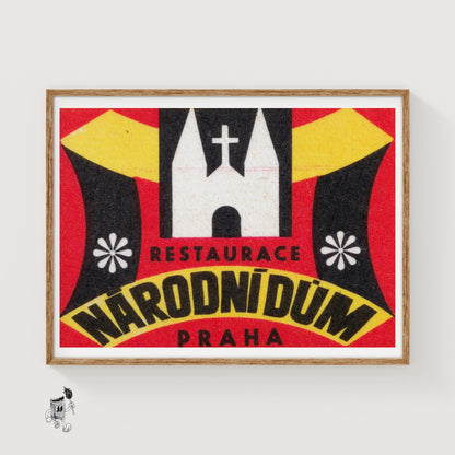 White Church Restaurant Prague - vintage matchbox label print