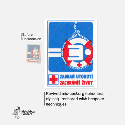 Drowning Person Rescue - vintage matchbox label print - framed wall art preview