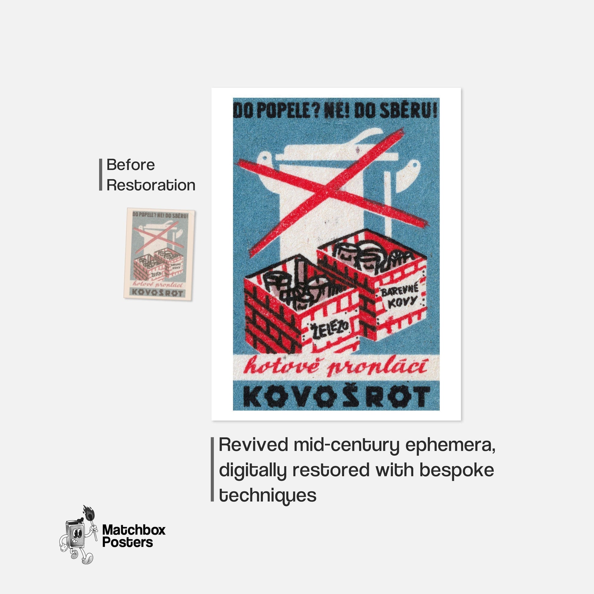 No Metal in Trash - vintage matchbox label print - framed wall art preview