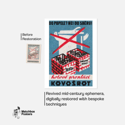 No Metal in Trash - vintage matchbox label print - framed wall art preview