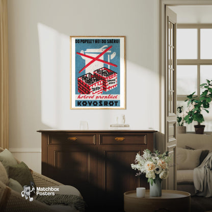 No Metal in Trash - vintage matchbox label print - living room mockup