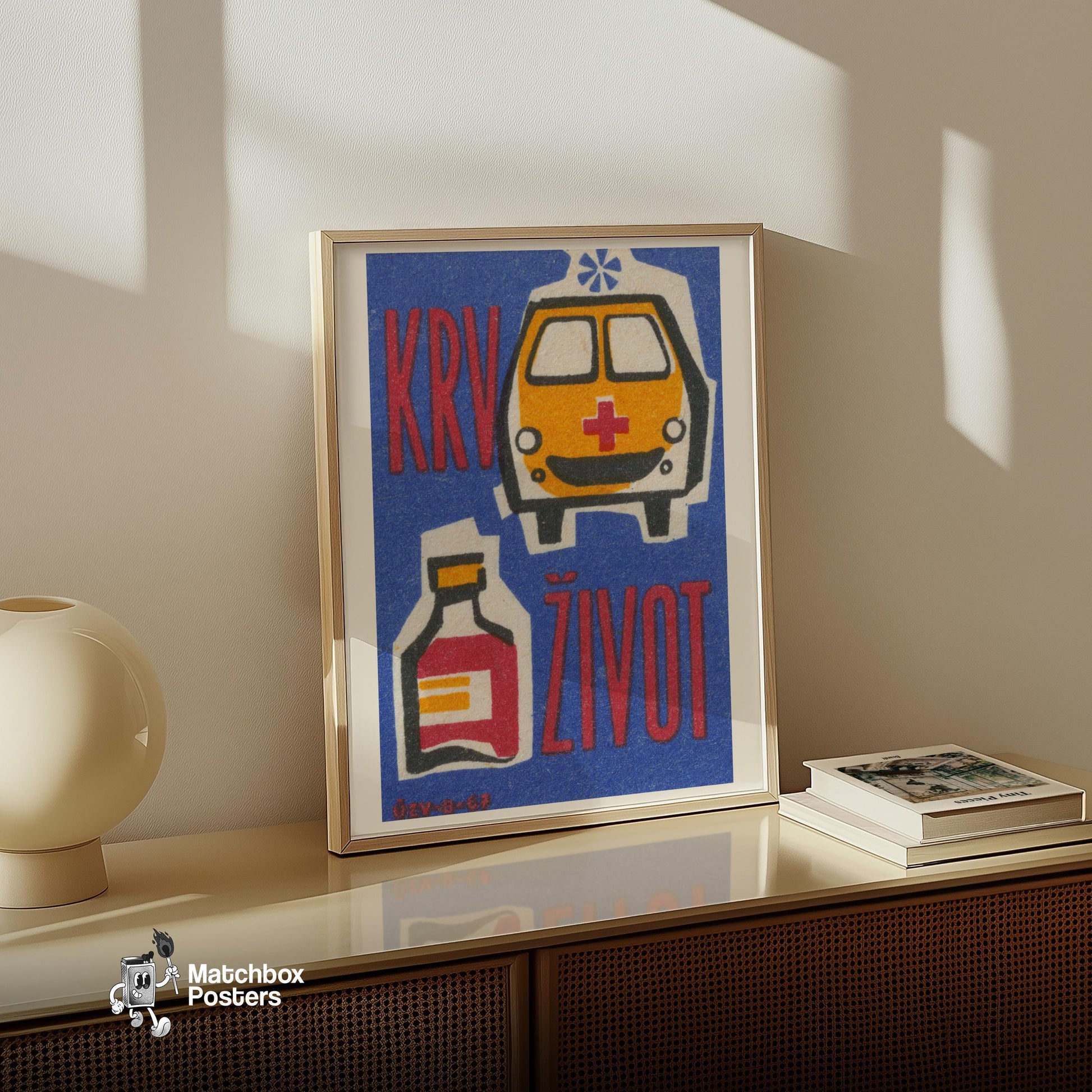 Ambulance - vintage matchbox label print - size comparison