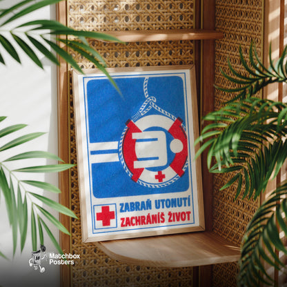 Drowning Person Rescue - vintage matchbox label print - office wall