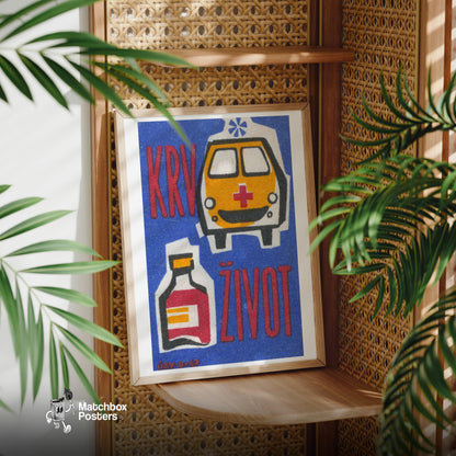 Ambulance - vintage matchbox label print - office wall