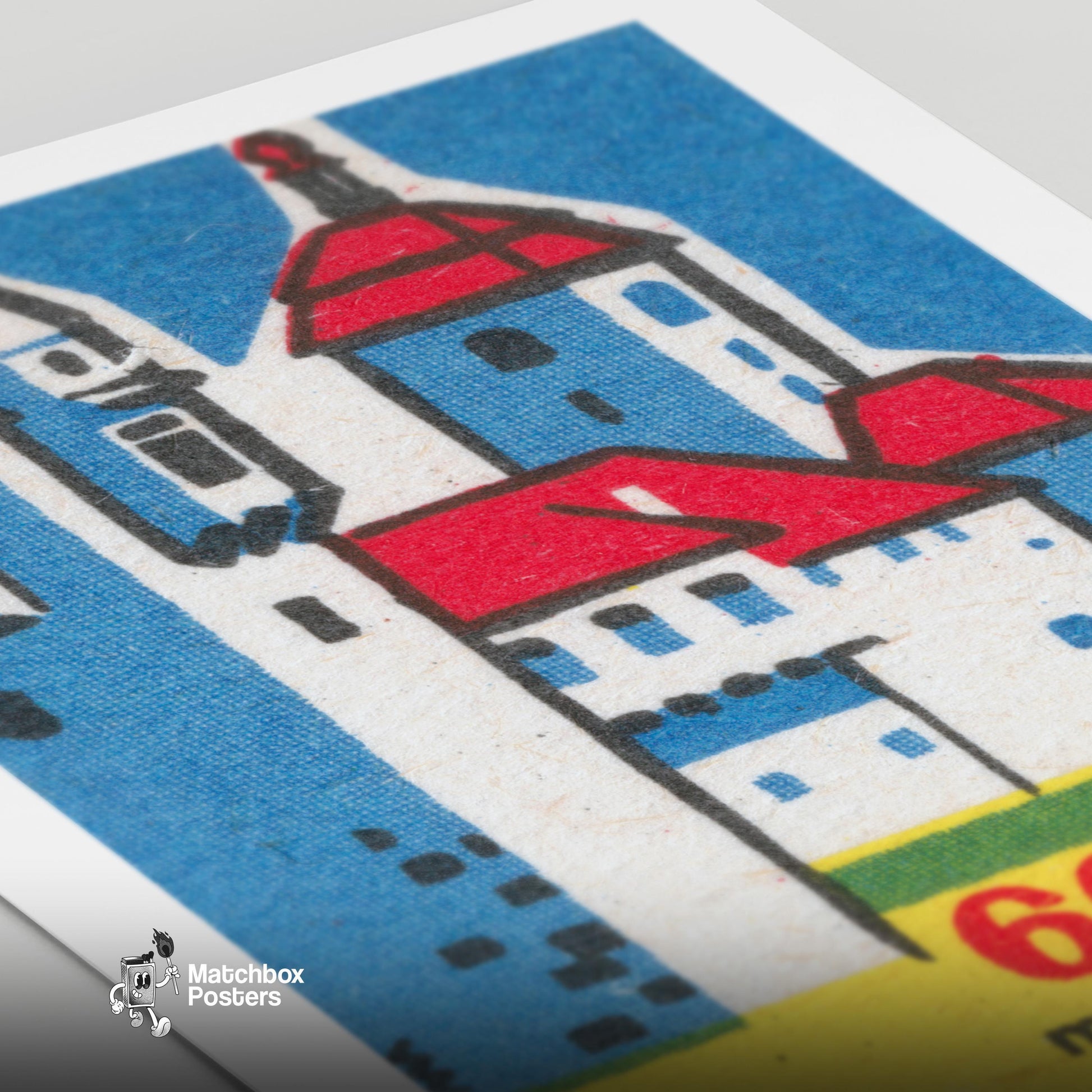 Red Roof Castle - vintage matchbox label print - close-up detail