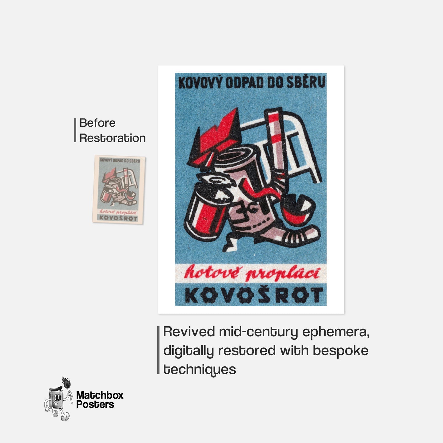 Recycle Your Metal - vintage matchbox label print - framed wall art preview