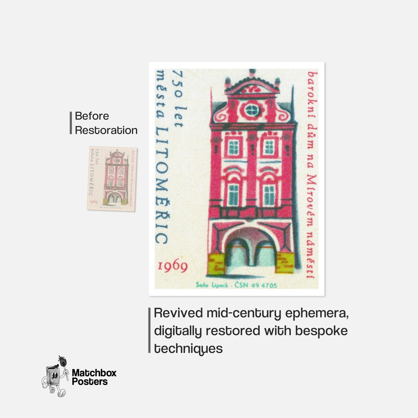 Tall Red House - vintage matchbox label print - framed wall art preview