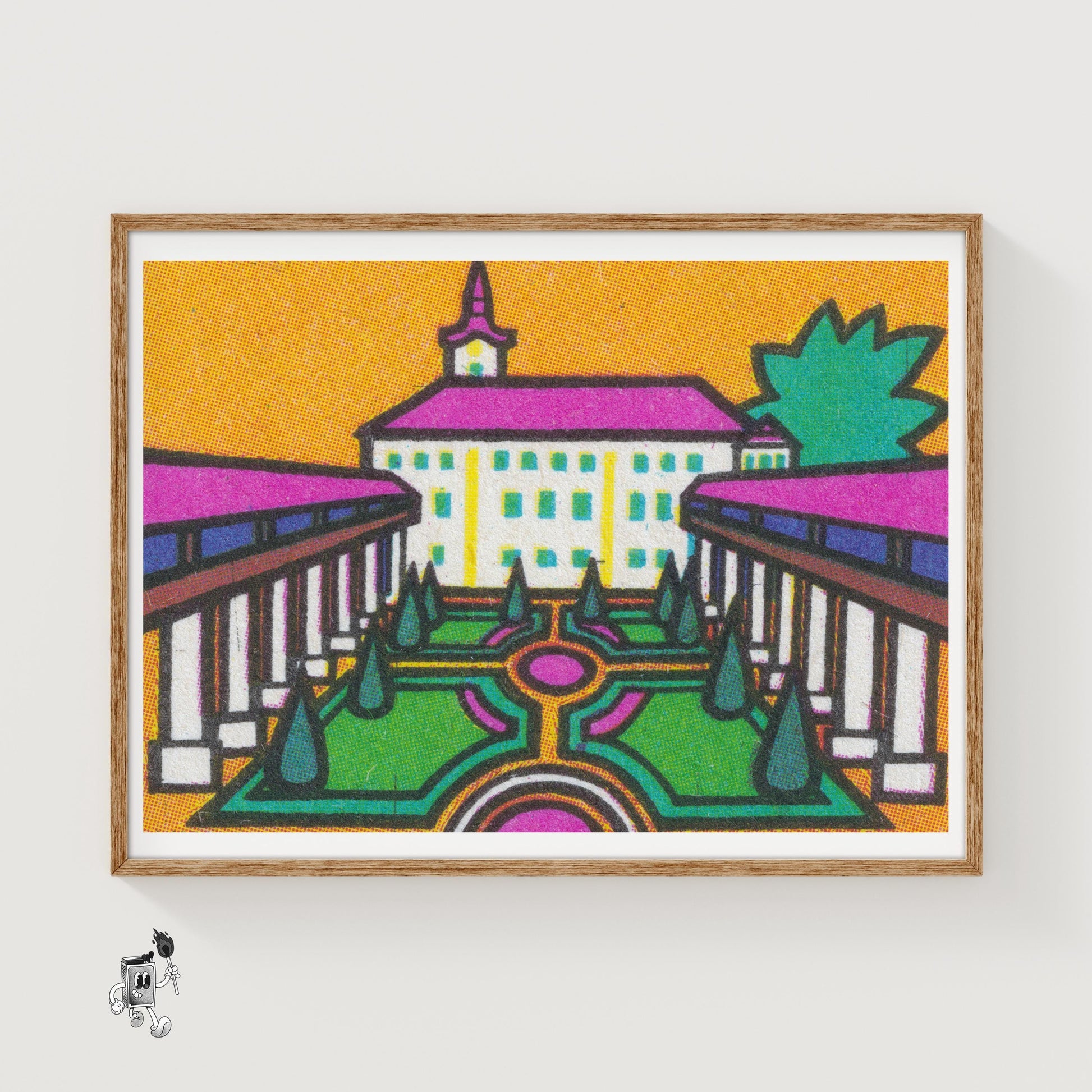 Purple Roofs - vintage matchbox label print