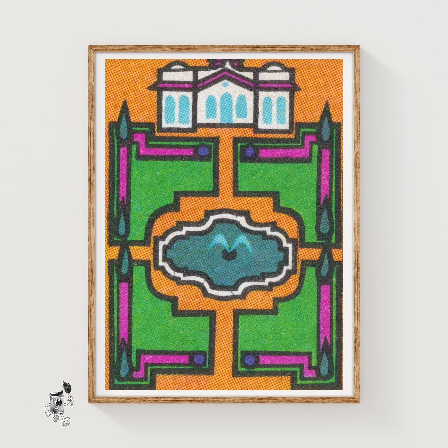 Stylized Building - vintage matchbox label print