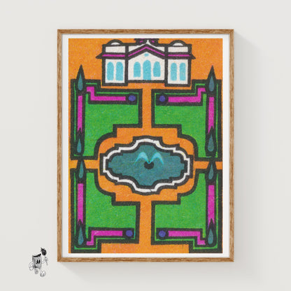 Stylized Building - vintage matchbox label print