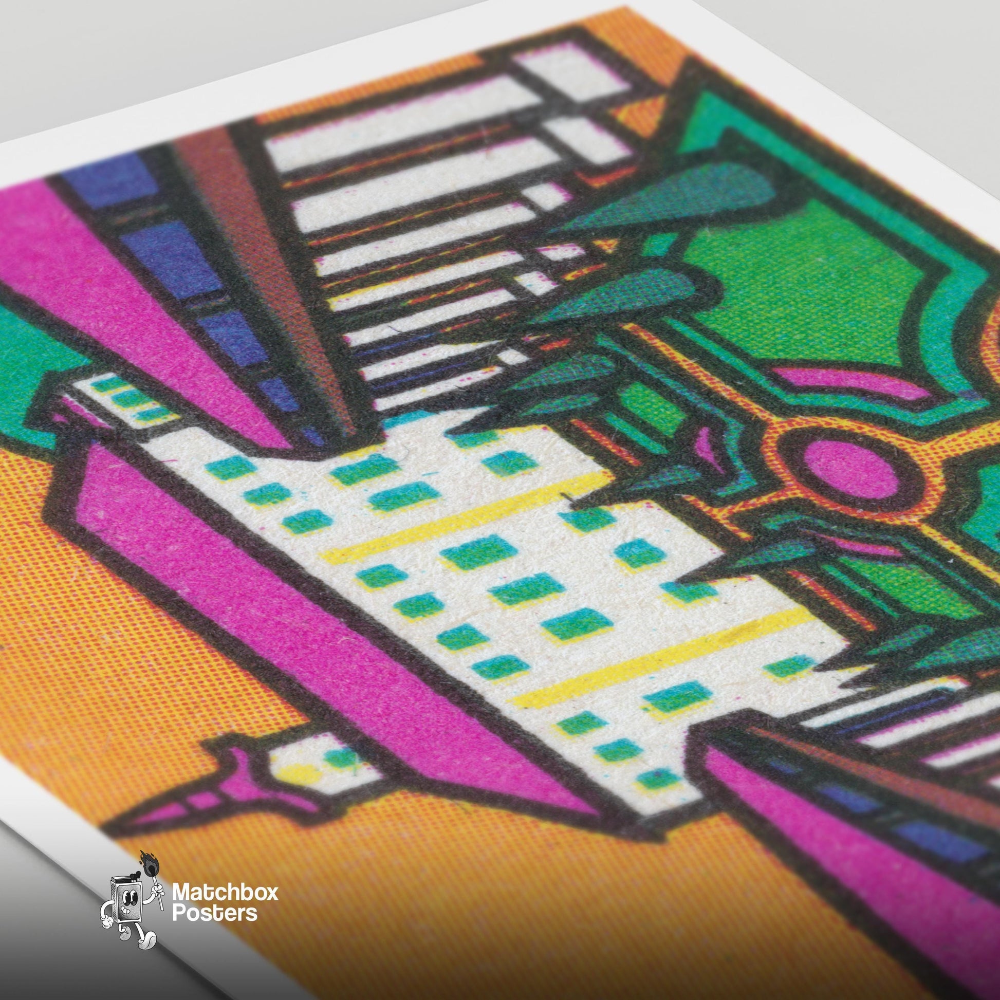 Purple Roofs - vintage matchbox label print - close-up detail