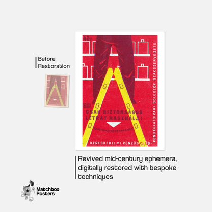 Ladder Safety - vintage matchbox label print - framed wall art preview