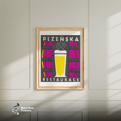 Beer Glass - vintage matchbox label print - bedroom mockup