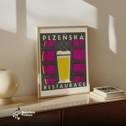 Beer Glass - vintage matchbox label print - size comparison
