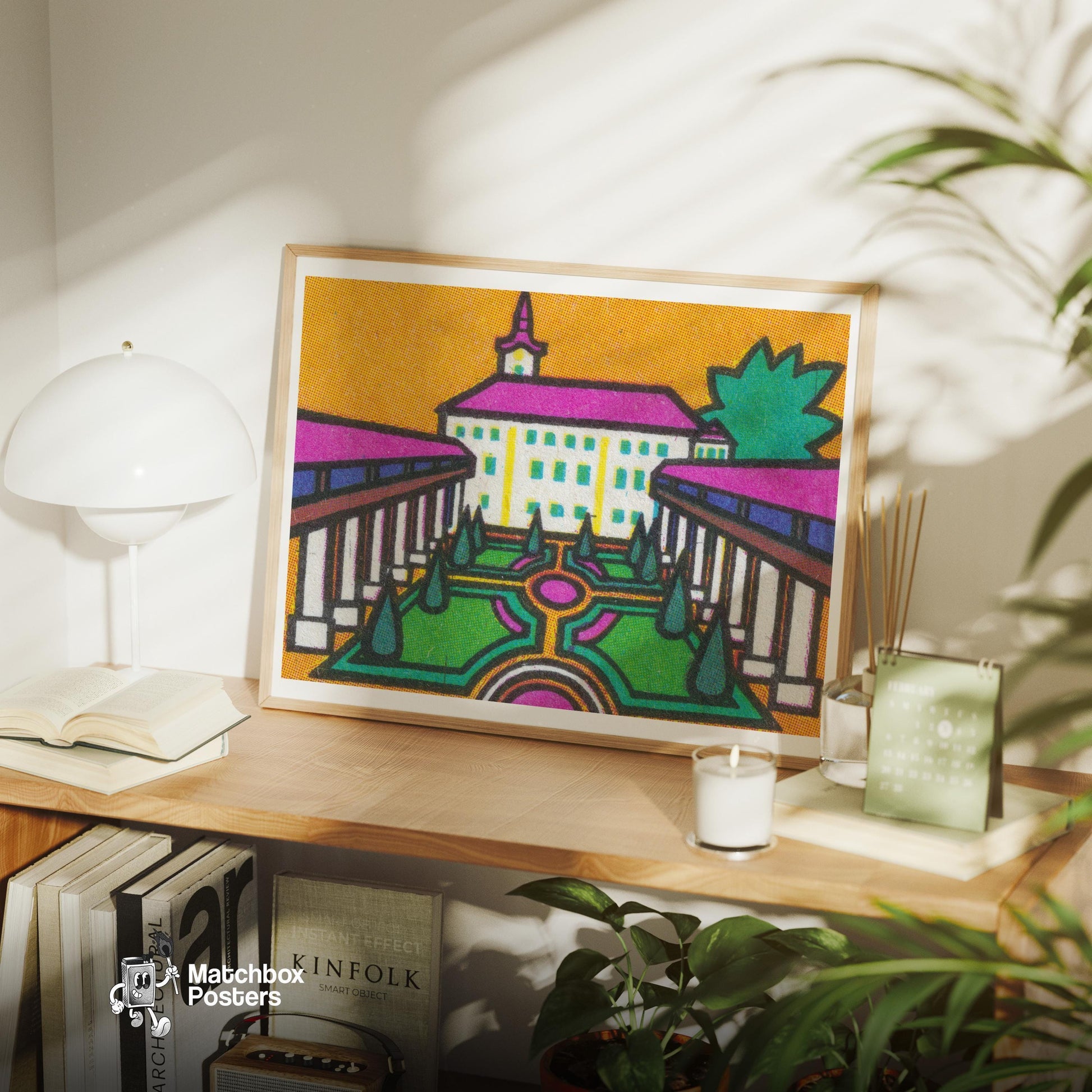 Purple Roofs - vintage matchbox label print - office wall