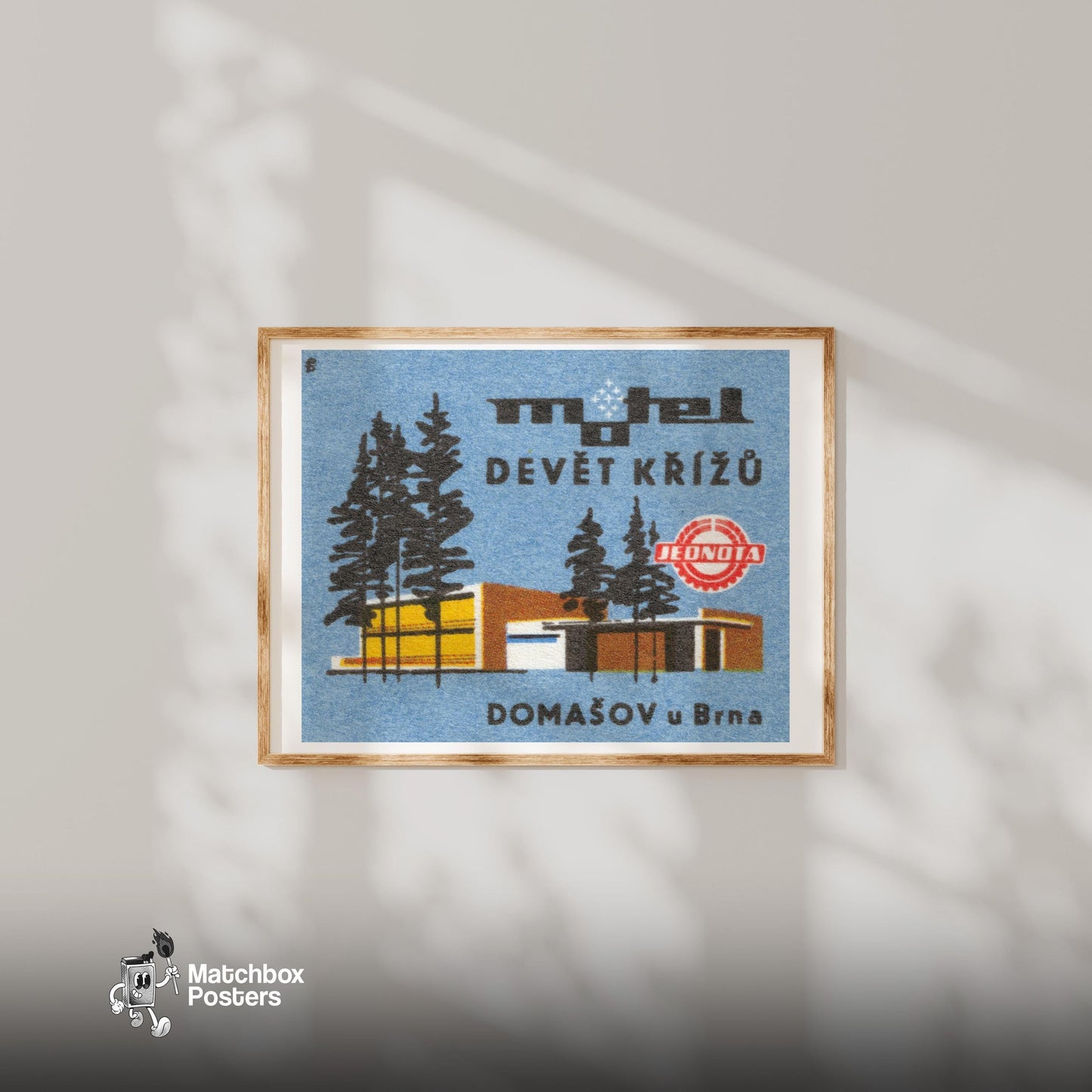 Modern Forest Motel - vintage matchbox label print - bedroom mockup