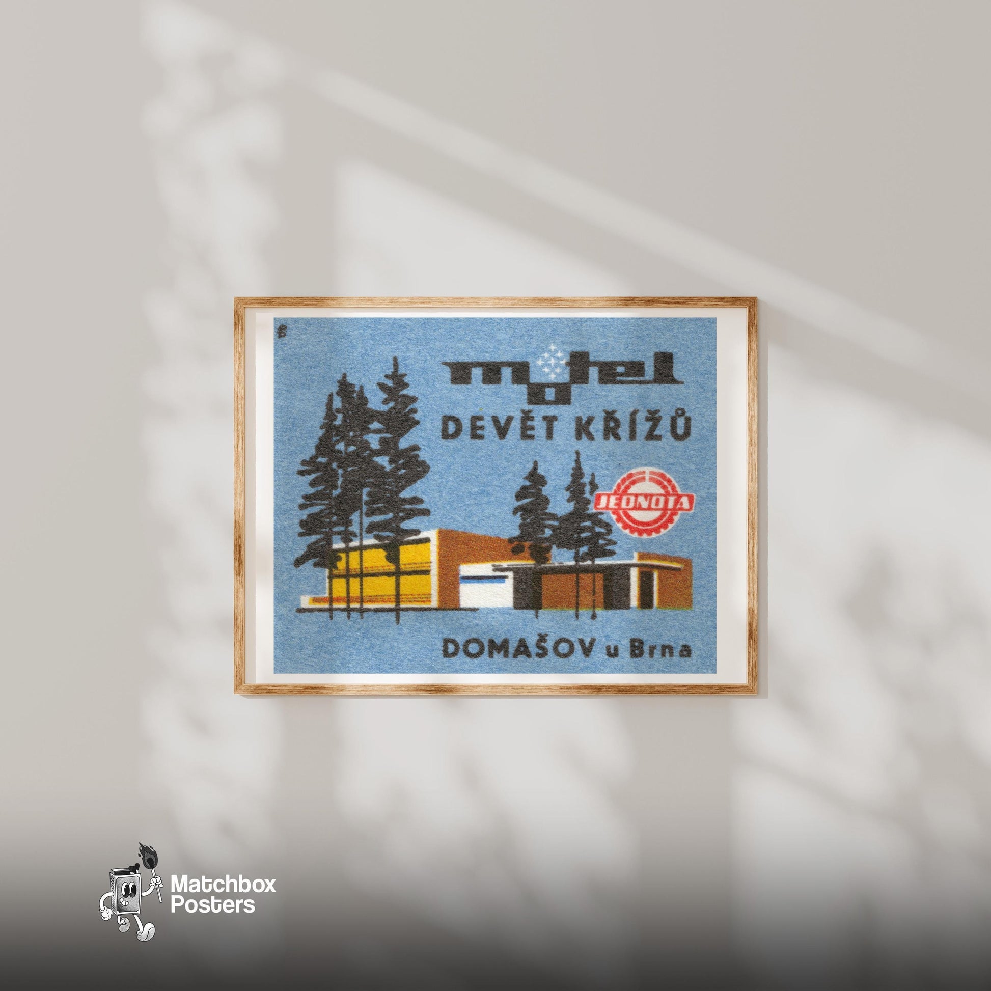 Modern Forest Motel - vintage matchbox label print - bedroom mockup