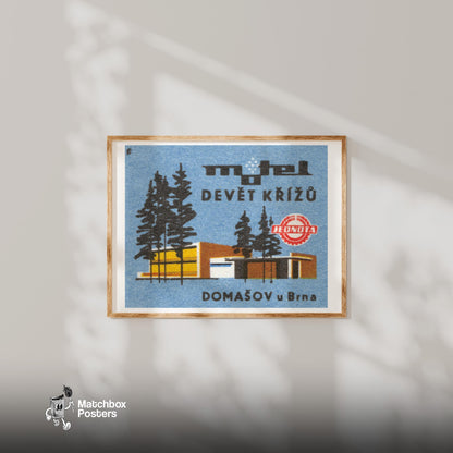 Modern Forest Motel - vintage matchbox label print - bedroom mockup