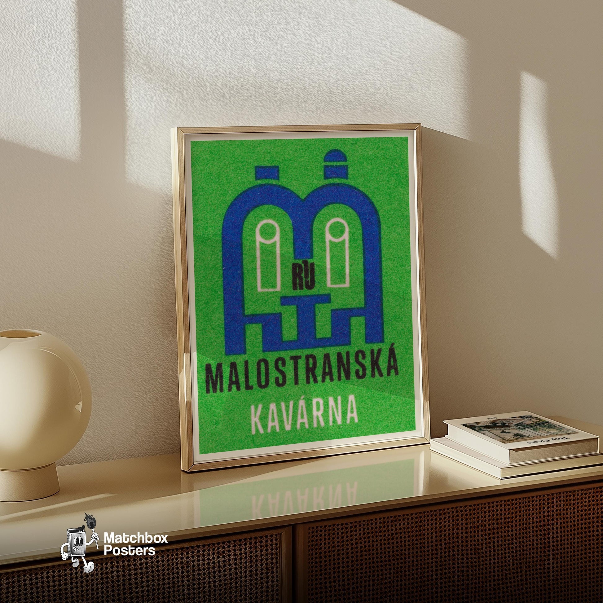 Small Street Cafe - vintage matchbox label print - size comparison
