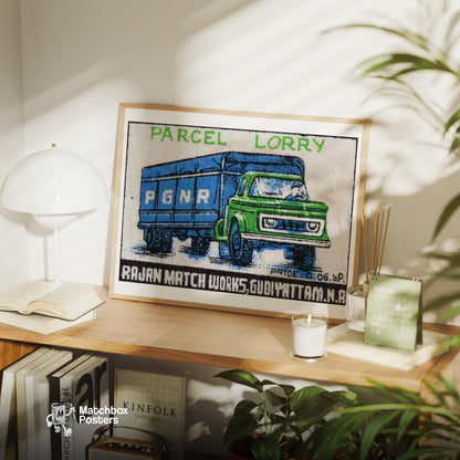 Parcel Lorry - vintage matchbox label print - office wall