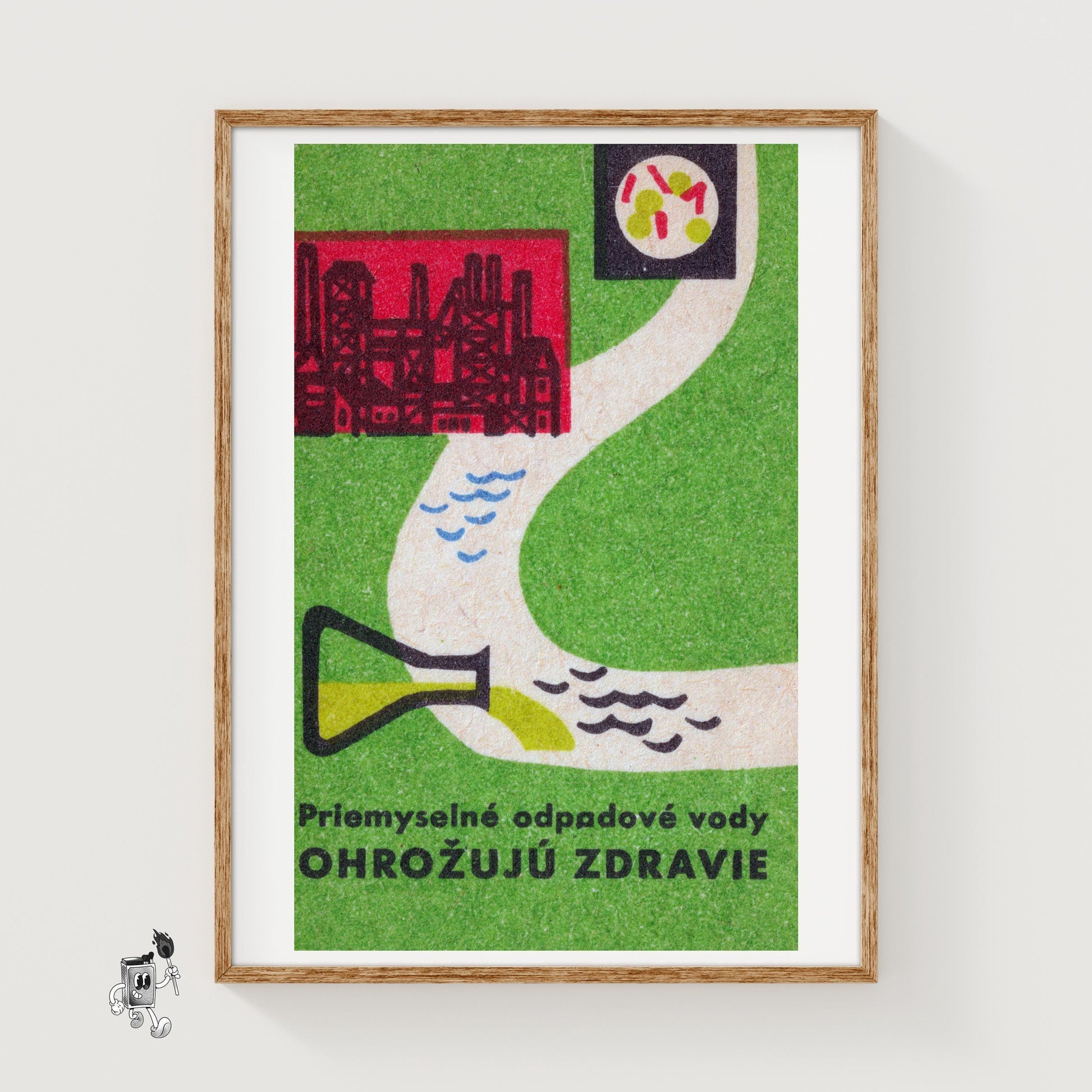 Industrial Waste is a Health Danger - vintage matchbox label print