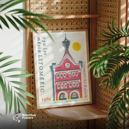 Red Building - vintage matchbox label print - office wall