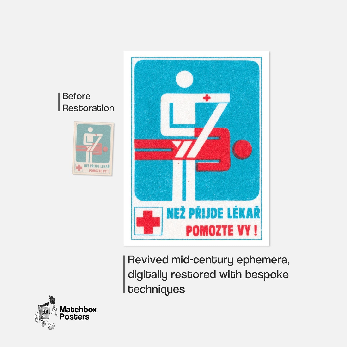 First Aid - vintage matchbox label print - framed wall art preview